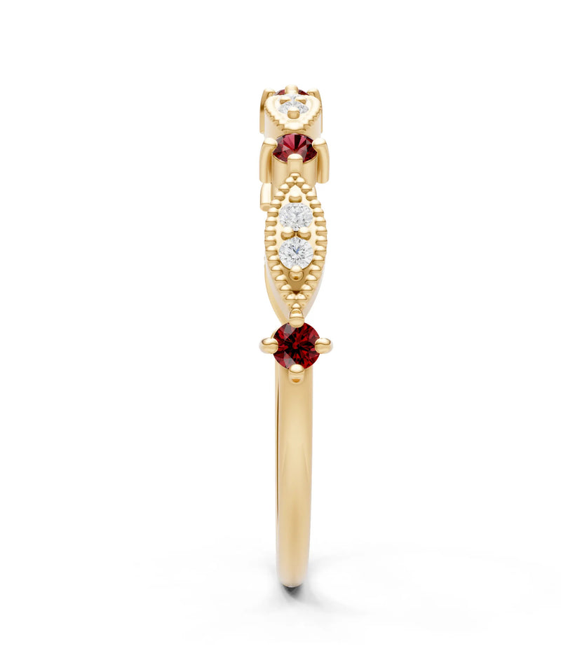 Garnet Dainty Milgrain Multi Stone Round Cut Stack Ring