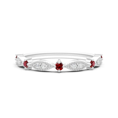 Garnet Dainty Milgrain Multi Stone Round Cut Stack Ring