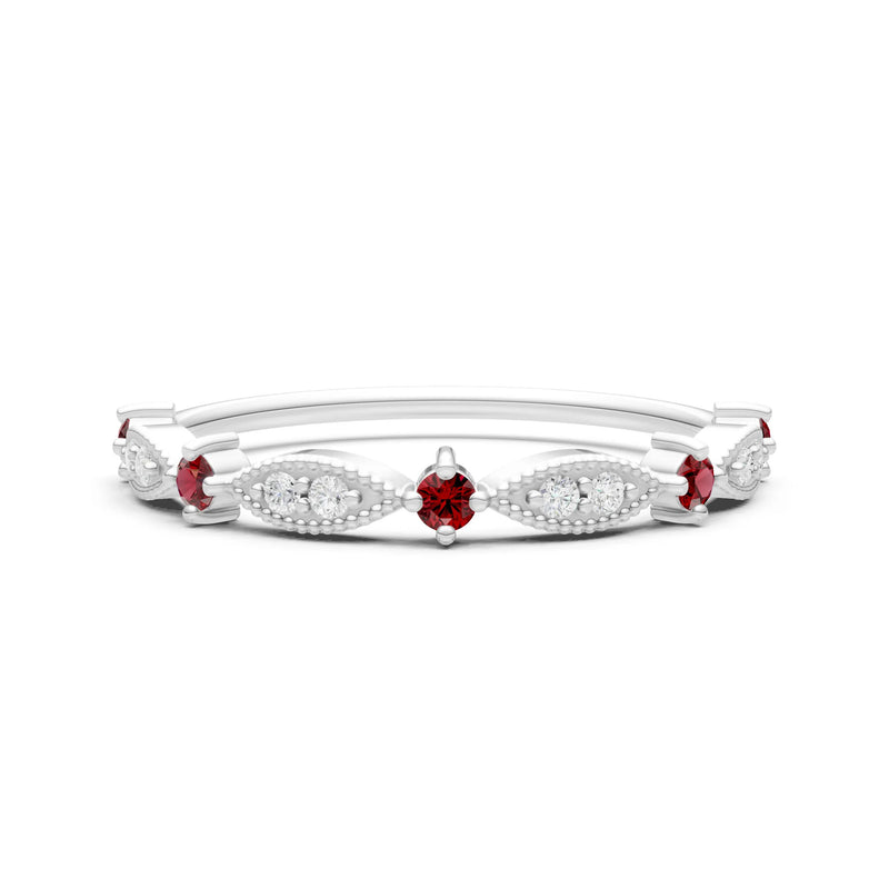 Garnet Dainty Milgrain Multi Stone Round Cut Stack Ring