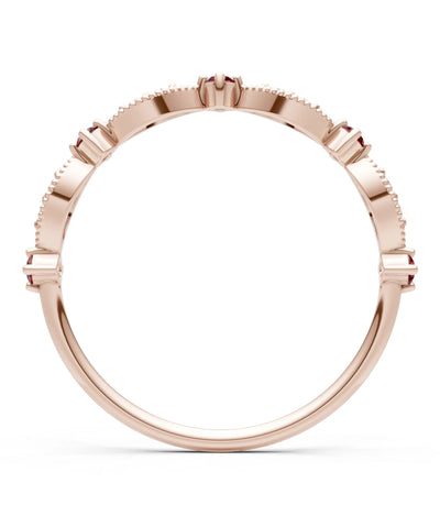 Garnet Dainty Milgrain Multi Stone Round Cut Stack Ring