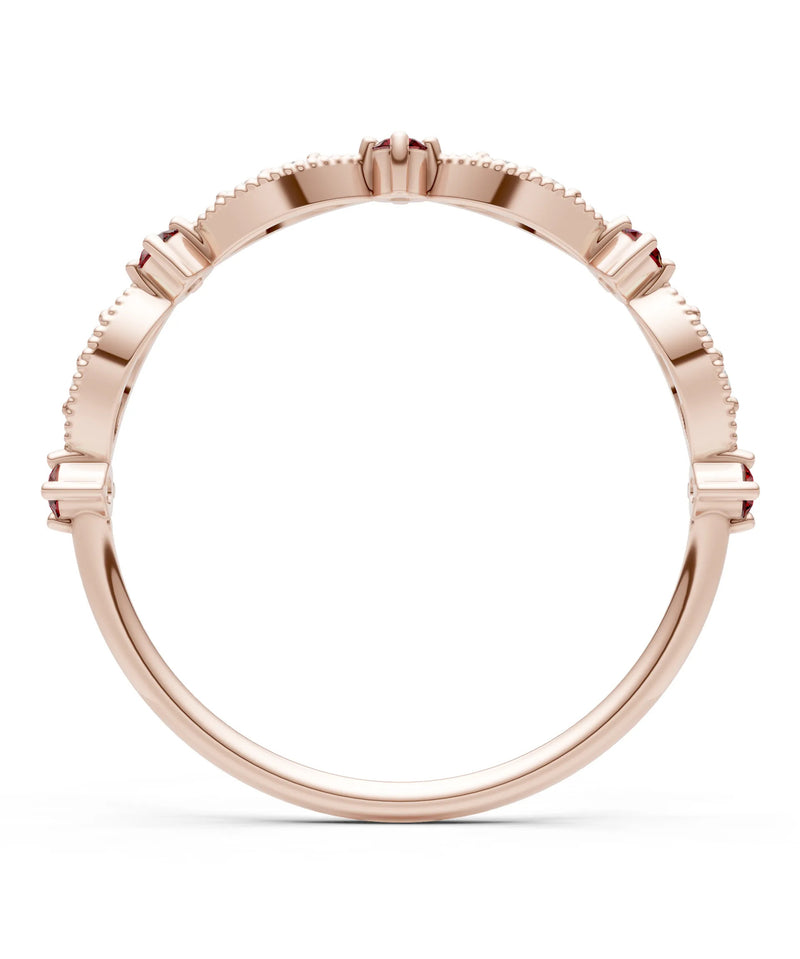 Garnet Dainty Milgrain Multi Stone Round Cut Stack Ring