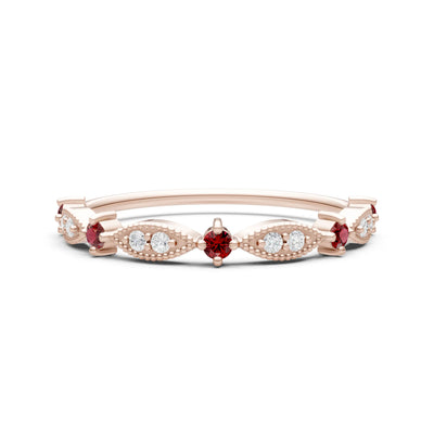 Garnet Dainty Milgrain Multi Stone Round Cut Stack Ring