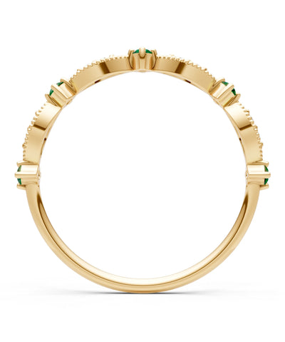 Emerald Dainty Milgrain Multi Stone Round Cut Stack Ring