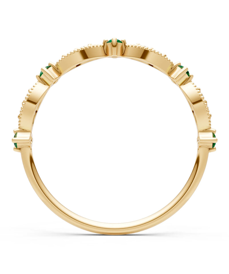 Emerald Dainty Milgrain Multi Stone Round Cut Stack Ring