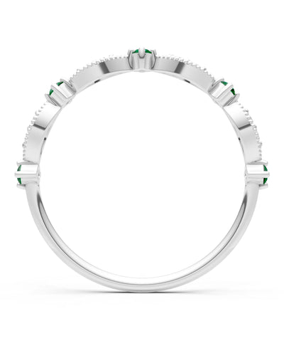 Emerald Dainty Milgrain Multi Stone Round Cut Stack Ring