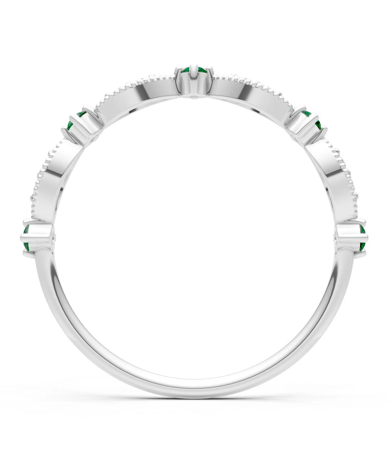 Emerald Dainty Milgrain Multi Stone Round Cut Stack Ring