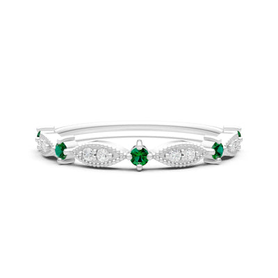 Emerald Dainty Milgrain Multi Stone Round Cut Stack Ring