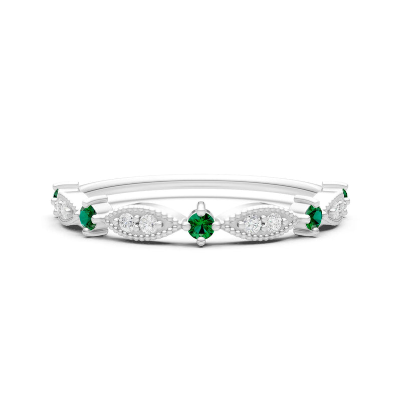 Emerald Dainty Milgrain Multi Stone Round Cut Stack Ring