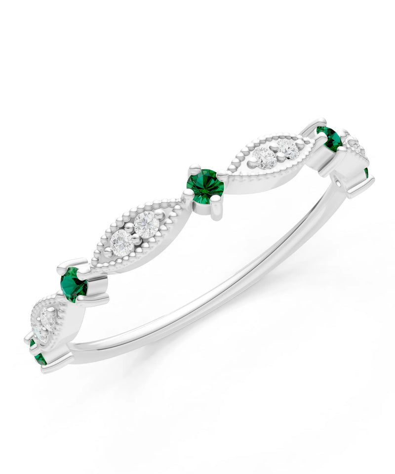 Emerald Dainty Milgrain Multi Stone Round Cut Stack Ring