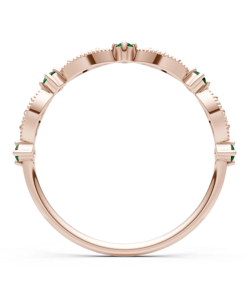 Emerald Dainty Milgrain Multi Stone Round Cut Stack Ring