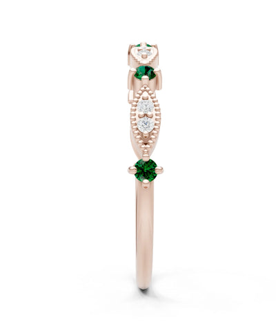 Dainty Milgrain Multi Round Stone Stack Ring