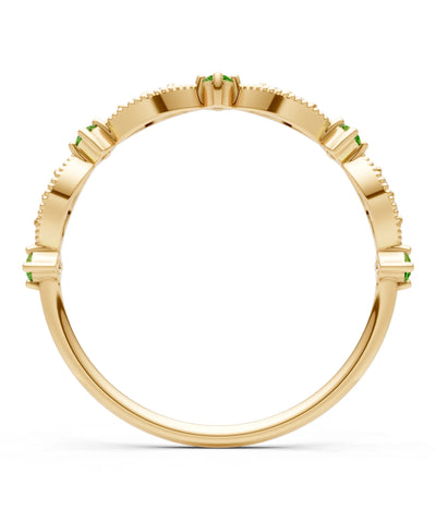 Peridot Dainty Milgrain Multi Stone Round Cut Stack Ring