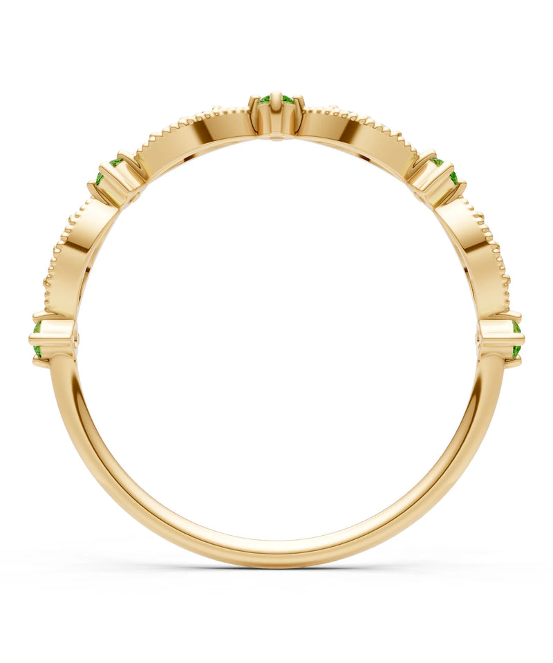 Peridot Dainty Milgrain Multi Stone Round Cut Stack Ring