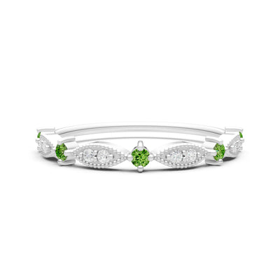 Peridot Dainty Milgrain Multi Stone Round Cut Stack Ring