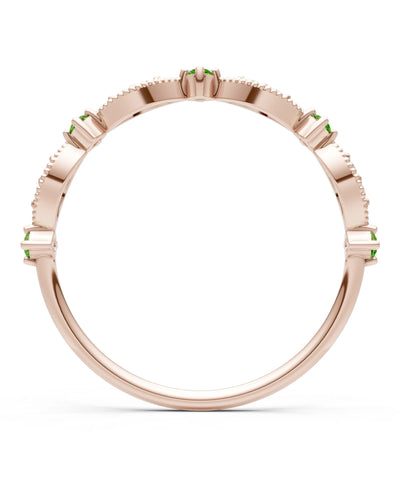 Peridot Dainty Milgrain Multi Stone Round Cut Stack Ring