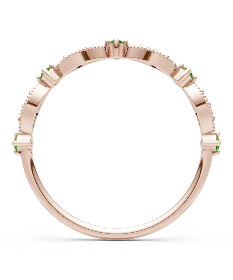Peridot Dainty Milgrain Multi Stone Round Cut Stack Ring