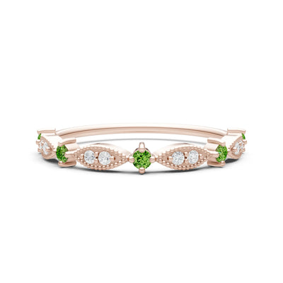 Peridot Dainty Milgrain Multi Stone Round Cut Stack Ring