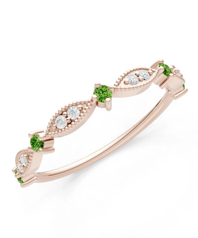 Peridot Dainty Milgrain Multi Stone Round Cut Stack Ring
