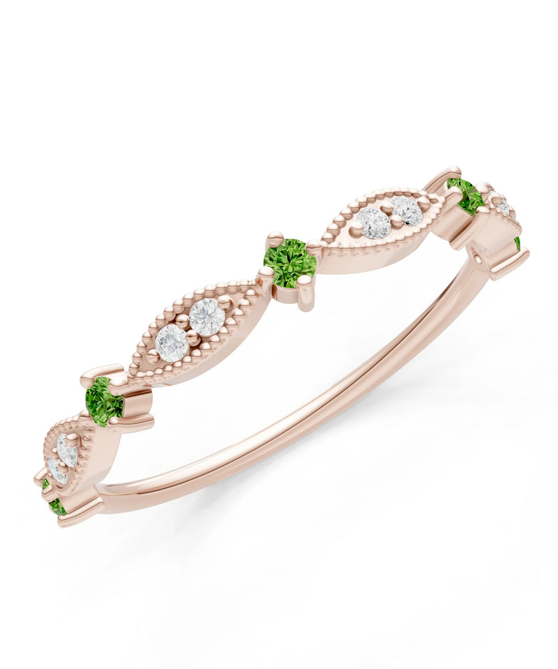 Peridot Dainty Milgrain Multi Stone Round Cut Stack Ring