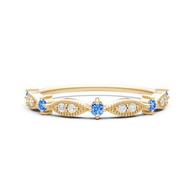 Swiss Blue Topaz Dainty Milgrain Multi Stone Round Cut Stack Ring