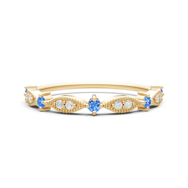 Swiss Blue Topaz Dainty Milgrain Multi Stone Round Cut Stack Ring