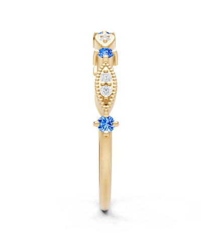 Swiss Blue Topaz Dainty Milgrain Multi Stone Round Cut Stack Ring