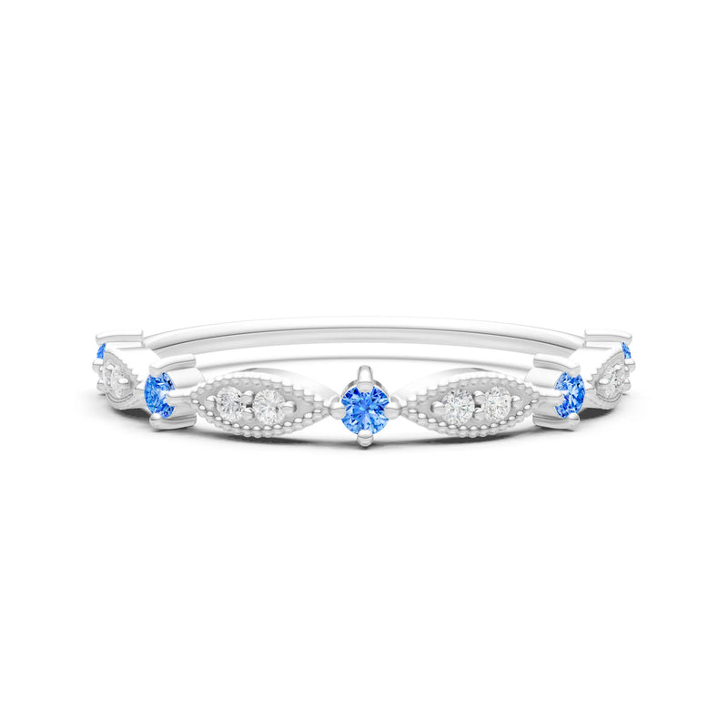 Swiss Blue Topaz Dainty Milgrain Multi Stone Round Cut Stack Ring