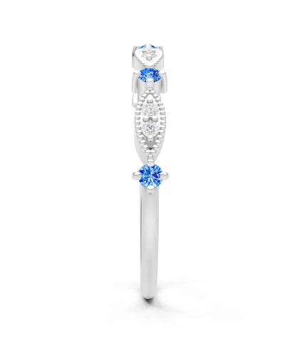 Swiss Blue Topaz Dainty Milgrain Multi Stone Round Cut Stack Ring