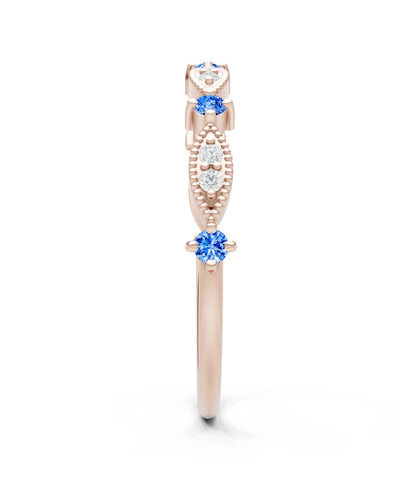 Swiss Blue Topaz Dainty Milgrain Multi Stone Round Cut Stack Ring