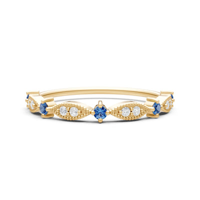 London Blue Topaz Dainty Milgrain Multi Stone Round Cut Stack Ring