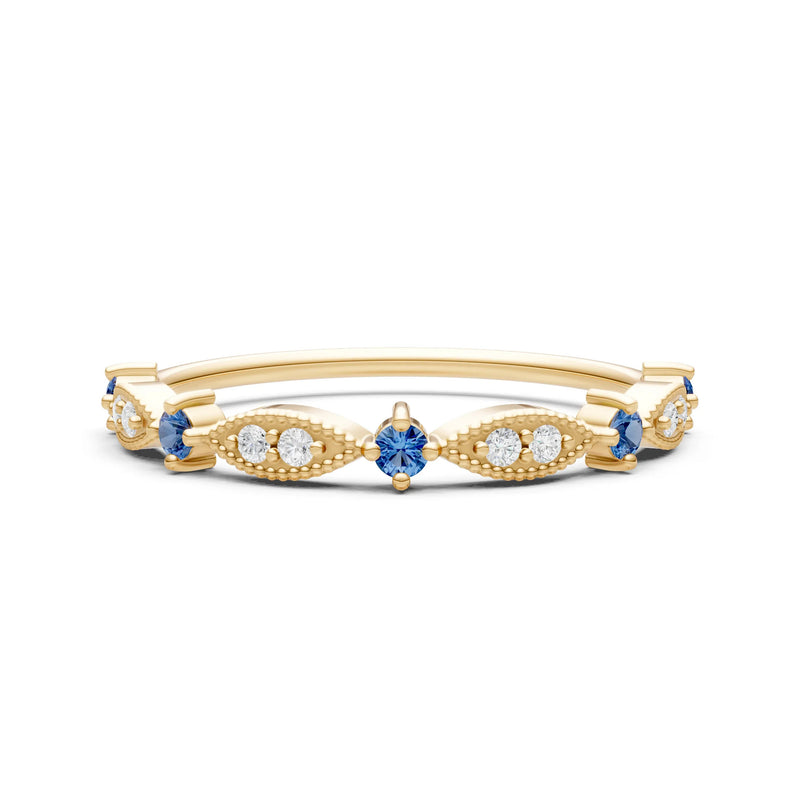London Blue Topaz Dainty Milgrain Multi Stone Round Cut Stack Ring