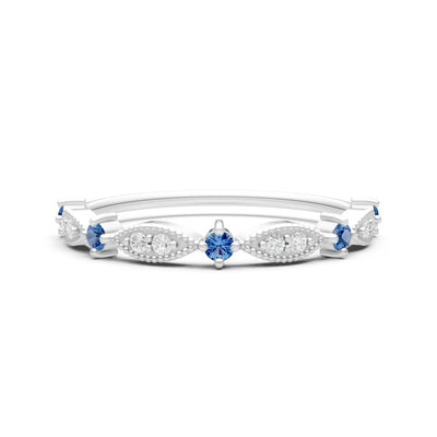 London Blue Topaz Dainty Milgrain Multi Stone Round Cut Stack Ring
