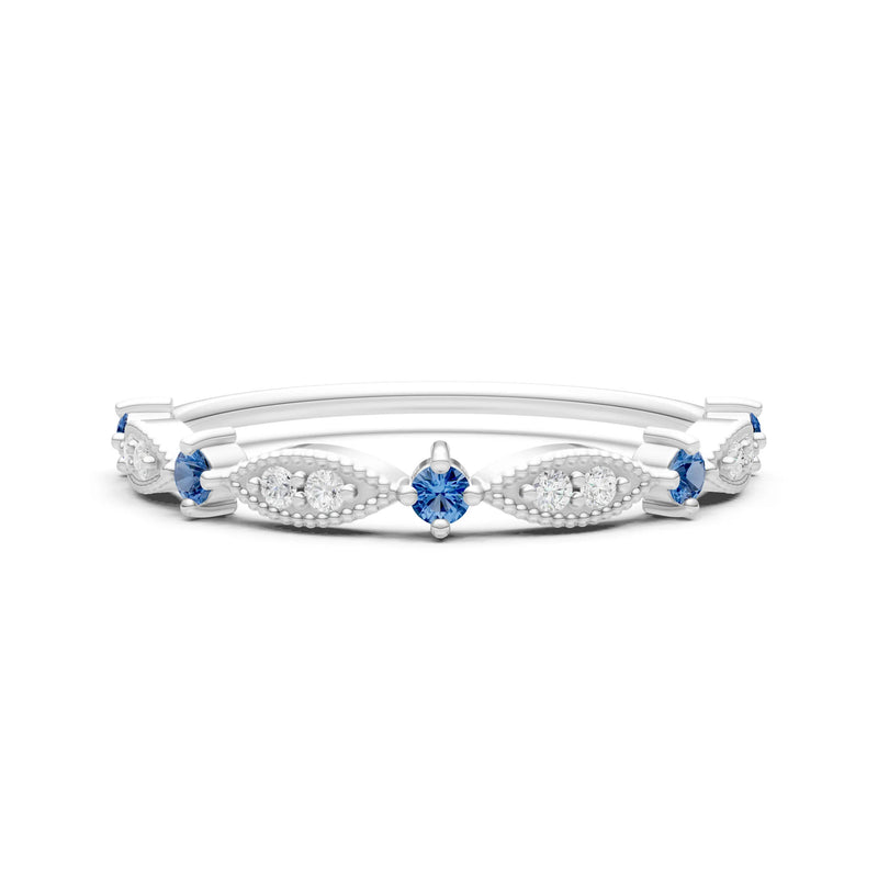 London Blue Topaz Dainty Milgrain Multi Stone Round Cut Stack Ring