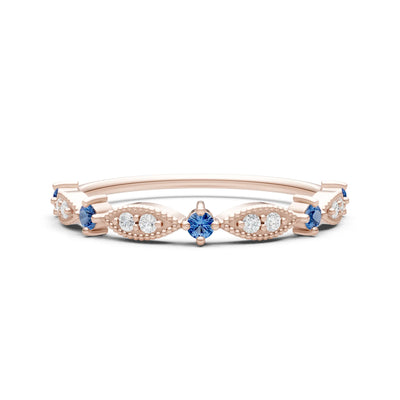 London Blue Topaz Dainty Milgrain Multi Stone Round Cut Stack Ring