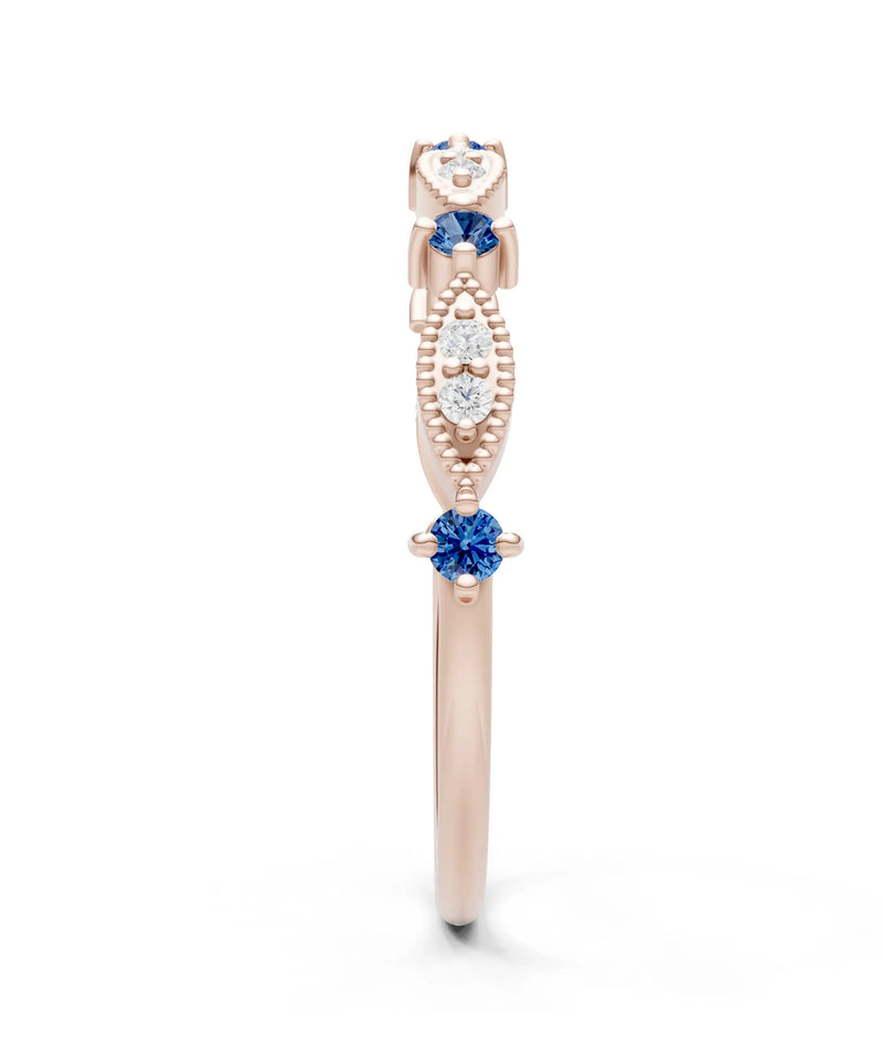 London Blue Topaz Dainty Milgrain Multi Stone Round Cut Stack Ring