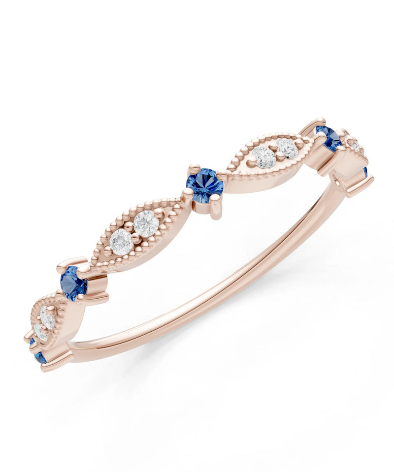 London Blue Topaz Dainty Milgrain Multi Stone Round Cut Stack Ring
