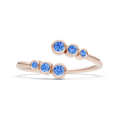 Swiss Blue Topaz Dainty Graduated Bubble Bar Round Cut Half Band