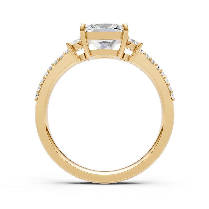 3 Stone Princess Cut Double Pave Band