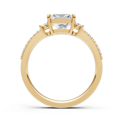 Moissanite Three Stone Princess Cut Double Pave Band