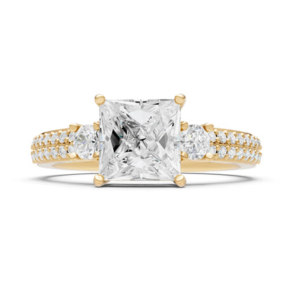 3 Stone Princess Cut Double Pave Band