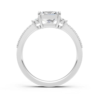 3 Stone Princess Cut Double Pave Band
