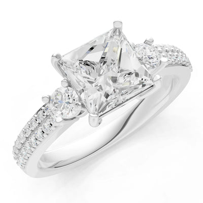 3 Stone Princess Cut Double Pave Band