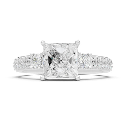 3 Stone Princess Cut Double Pave Band