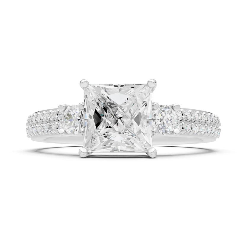 3 Stone Princess Cut Double Pave Band