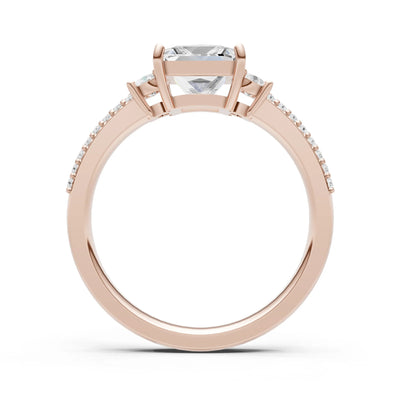 3 Stone Princess Cut Double Pave Band