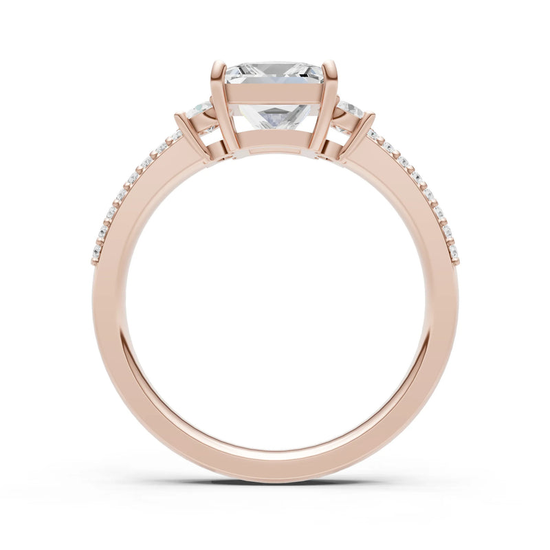 3 Stone Princess Cut Double Pave Band