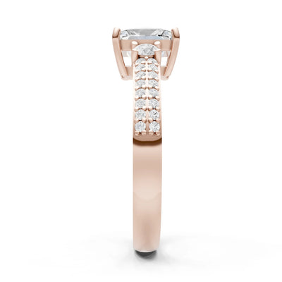 Moissanite Three Stone Princess Cut Double Pave Band