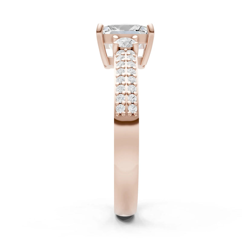3 Stone Princess Cut Double Pave Band