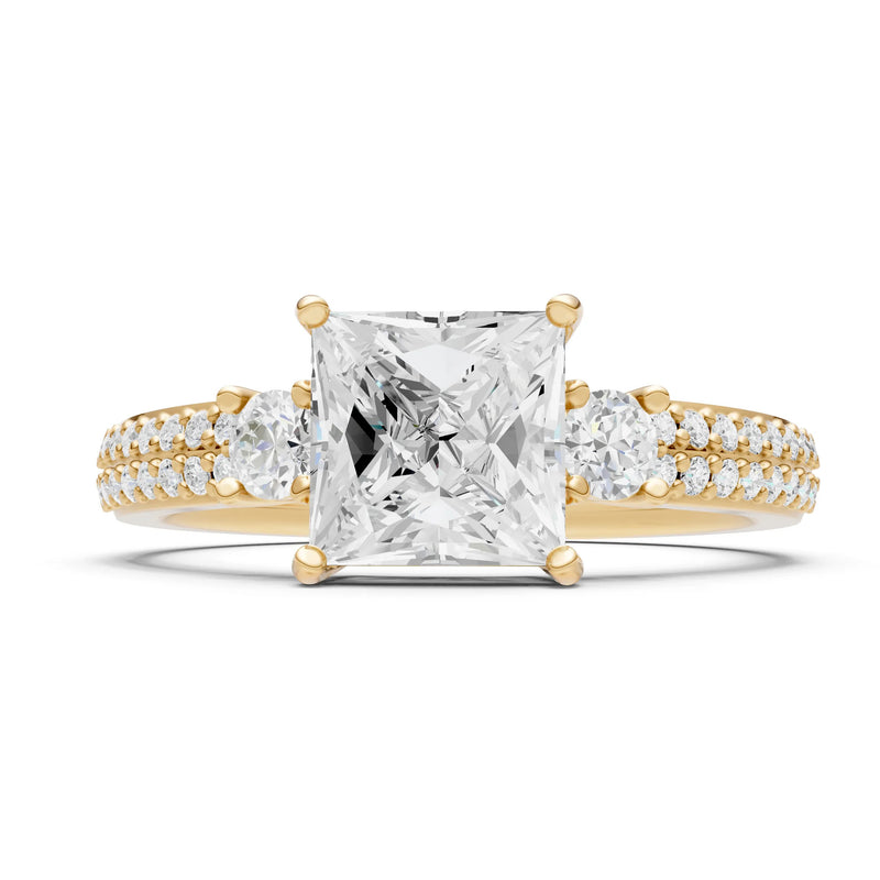 3 Stone Princess Cut Double Pave Band