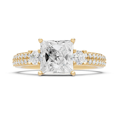 Diamond Three Stone Princess Cut Double Pave Band